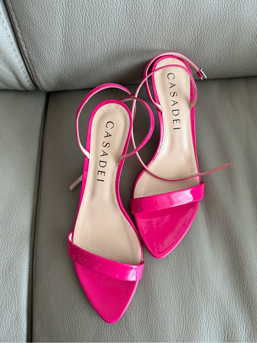 CASADEI Patent Leather Strappy Sandals in shocking pink